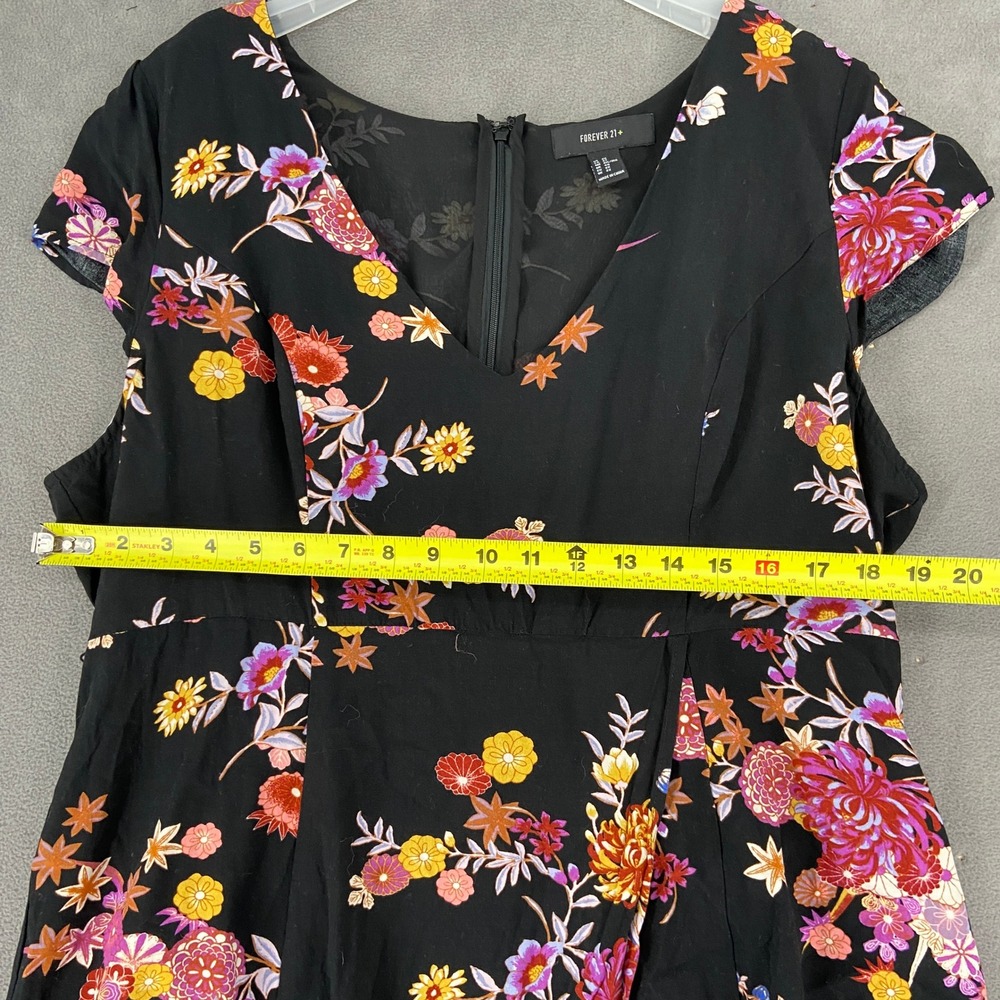 Forever 21+ Womens Plus Size 2X Black Floral V-Neck Cap Sleeve Maxi Dress Slit - Picture 7 of 13